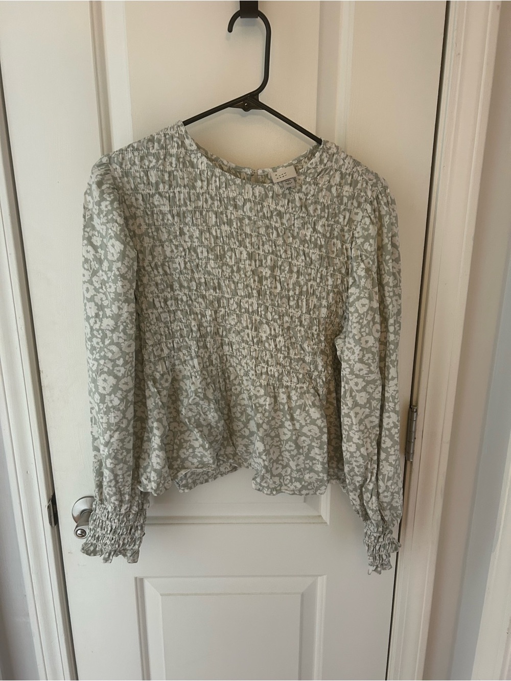 a new day Sage Green Floral Smocked Peplum Blouse